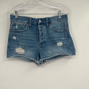 Madewell Relaxed Denim Blue Shorts Light Wash Destructed Frayed Sz 26